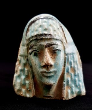 Rare Fantastic Faience Egyptian Ancient Antique Carved Egypt Art Bust Queen