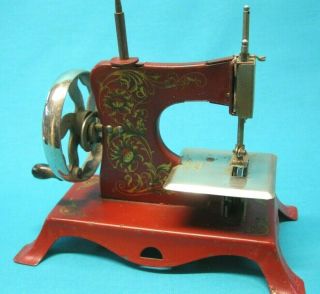 Red Decorated German Antique Toy Sewing Machine