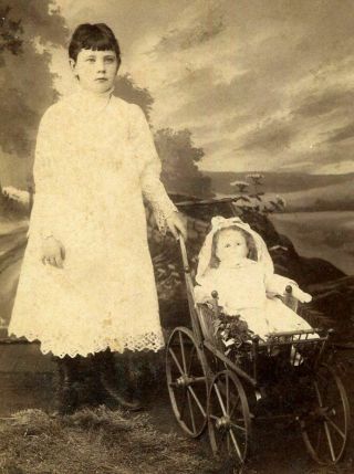Antique Cabinet Photo Little Girl W Doll In Carriage Altoona Pa 1800s