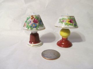 Antique Miniature Doll House Lamps In Hand - Painted China Japan