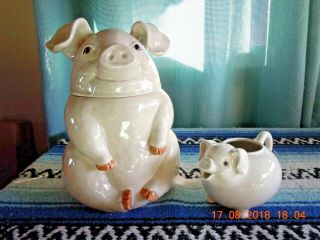 Vintage Collectable Fitz And Floyd Pig Cookie Jar & Creamer.  Rare Items.  1976.
