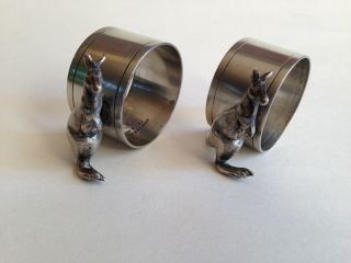 2 Rare Antique Stokes & Sons Australian Silver Plate Napkin Rings With Kangaroo