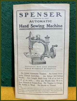 Rare Antique Spenser Hand Crank Sewing Machine Brochure And Order Form