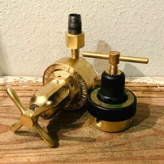 2 Vintage Brass Antique Steampunk Lamp Parts.  Pressure Regulator Valve Gauge
