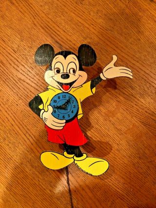Rare Vintage Mickey Mouse Weighted Pendulum Wall Clock W/ Moving Eyes