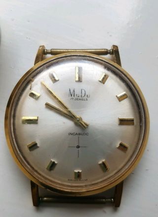 Gents Vintage Mudu 17 Jewels Incabloc Watch For Spares Or Repairs