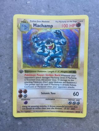 Pokemon Tcg Cards 1st Edition Shadowless Machamp 8/102 Base Set Holo Rare Lp