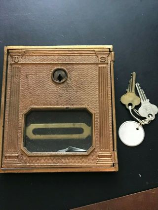 Antique Brass Post Office Corbin Postal Door With 2 Keys - Vintage Mail Box Us 3