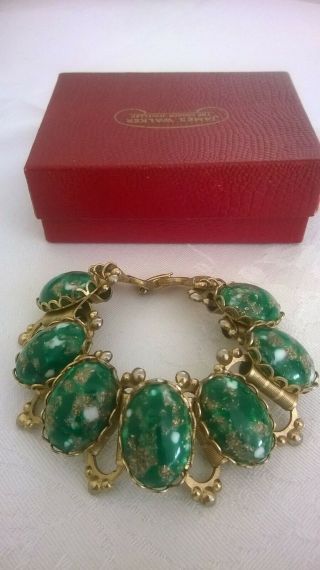 Vintage Antique Jewellery Victorian Style Green Foil Glass Cabochon Bracelet