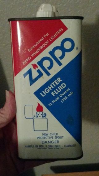Vintage Rare Zippo 12 Oz Red White Blue Lighter Fluid Tin.