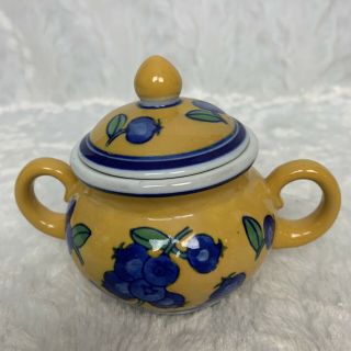 April Cornell Sugar Bowl With Lid Blueberries Blue Yellow Rn 77578