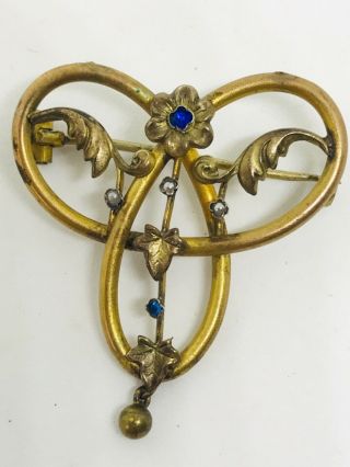 Antique Art Nouveau French High Carat Gold Plated Seedpearl Brooch