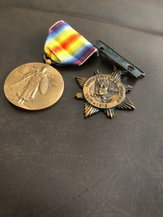 World War 1 Victory Medal And 1917 - 18 Armed Services Clay County Mo Medal Rare