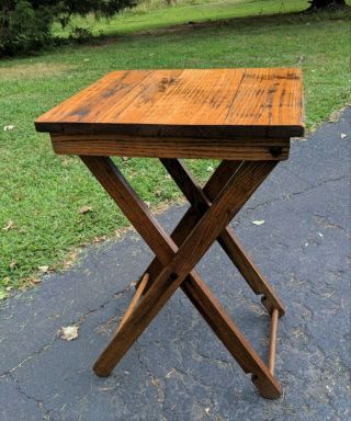 Rare Vintage Wood Oak Wooden Folding Table 1940s Arts & Crafts Influence