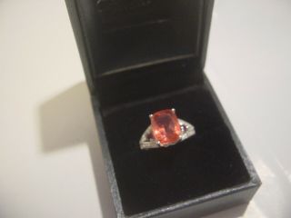 Stunning - Solid Silver - " Rare " Large Red Mexican Fire Opal/amethyst& Dia - Size K