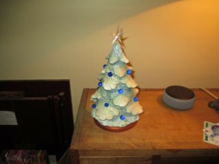 Rare Vintage Paper Mache Blue Christmas Tree Light 8 1/2 " Tall Great Color