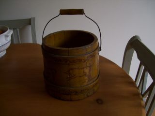 19thc French Wooden Bucket/pail - Hand Painted.