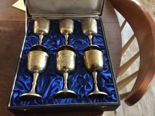 Set Of 6 Vintage Style Epns Silver Plated Goblets Wine Glasses Boxed