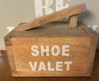 Vintage Wooden Shoe Valet Box With Contents