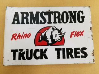 Rare 1950s Armstrong Truck Tires Metal Sign Vintage Gas Oil Farm Old Station