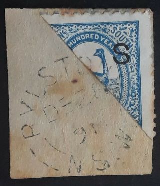 Rare 1891 Nsw Australia 2d Prussian Blue Emu Stamp Bisect Os O/p Ryslton Cds