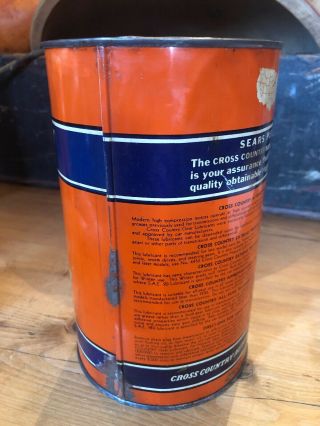Vintage Rare Cross Country Sears Roebuck 5 LB Gear Lubricant Tin Metal Can Oil 2
