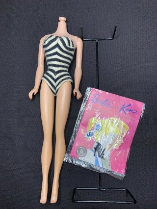 Vintage Ponytail Barbie Tm Body Only (rare Nipples) Swimsuit Booklet Sunglasses,