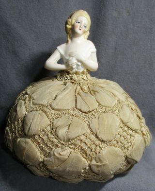 Antique/vintage Porcelain Half Doll Pin Cushion - Figurine - Marked 4346 Germany