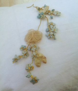 Rare Victorian French Silk Ribbonwork Rose Vines And Forget Me Nots