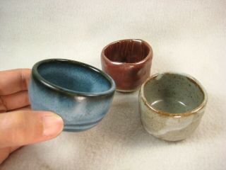 Vintage Japanese Group Of 3 Signed Hand Painted Ceramic Sakazuki Sake Cup