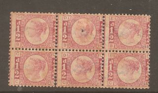1870 ½d Halfpenny Bantam Rare Block Of 6 Sg 48 Plate 6,  5 Are Mnh Cat £600