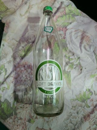 Rare Vintage Nsw Glass Soft Drink Bottle With Bottle Cap