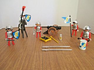 Rare Vintage Playmobil Medieval Knight & Cannon Blue & White & Yellow Lion