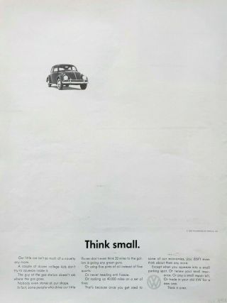 Rare 1960 Think Small Volkswagon Vw Beetle Bug Classic Car Print Ad
