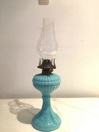 Vintage Small Blue Moulded Glass Oil Lamp Half Inch Slip Wick