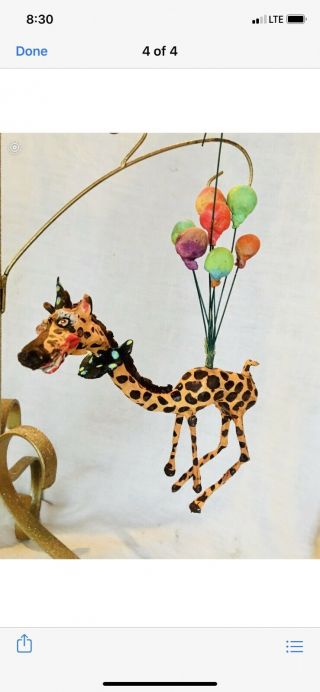 Handsculpted Primitive Creepy Colorful Circus Giraffe Balloon Ride 8”