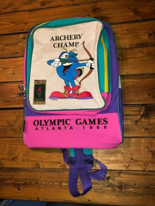 1996 Vintage Atlanta Olympics Backpack Book Bag Multi - Colored Rare Archery Champ