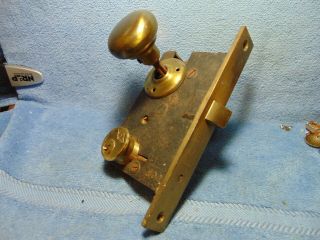 Large Vintage Mortis Door Lock,  Brass Knobs,  & Knob Plates,  No Key For Lock.