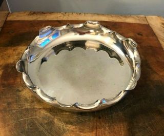 Antique Silver Plate Circular Dish With Wavy Turned Over Rim.  William Hutton