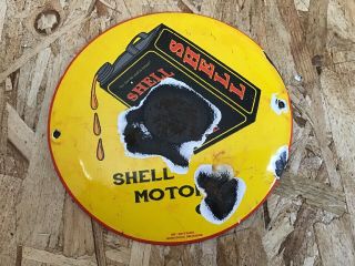 Vintage Shell Gasoline Porcelain Enamel Sign 6 " Topper Gas Oil Pump Plate Rare