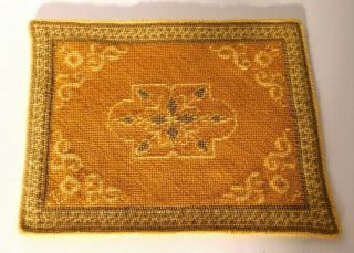 Miniature Hand Stitched Petit Point Dollhouse Rug Gold & Yellow