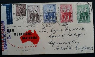 Rare 1940 Australia - Australian Imperial Forces Set On First Day Cover W Censor