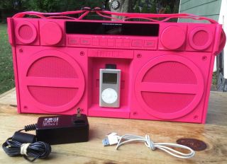 Ihome Ip4 Portable Fm Stereo Ipod Dock In Rare Pink W/ Remote,  Strap,  4gb Ipod