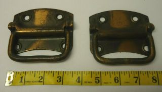 1 Pair Vintage Old Antique Heavy Duty Bronzed Steel Vintage Trunk Handles