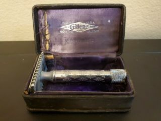Rare Vintage Gillette Razor With Leather Box And Blade Box Unique Antique