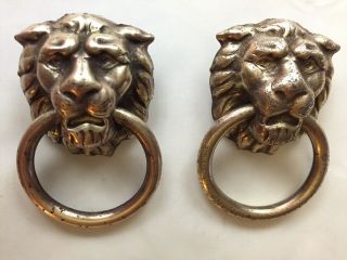 Vintage Brass Pair (2) Lion Head Drawer Pulls