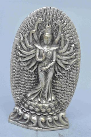 Collectable Handwork Old Miao Silver Carve Thousand Hand Kuan - Yin Lucky Statue