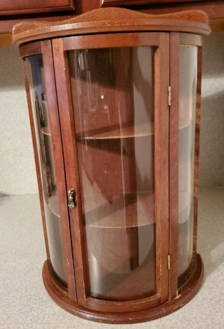Wood & Glass Show Or Display Case Rounded Glass Door W/ Wood Shelves