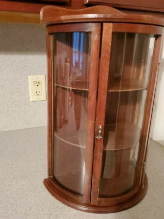 Wood & Glass Show or Display Case rounded glass door w/ wood shelves 2