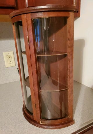 Wood & Glass Show or Display Case rounded glass door w/ wood shelves 3